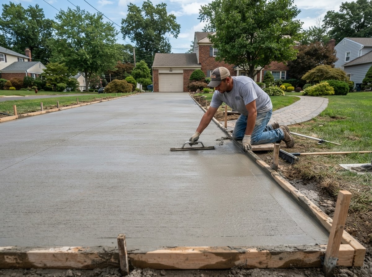 Broom-finished concrete driveway work in Wall Township NJ