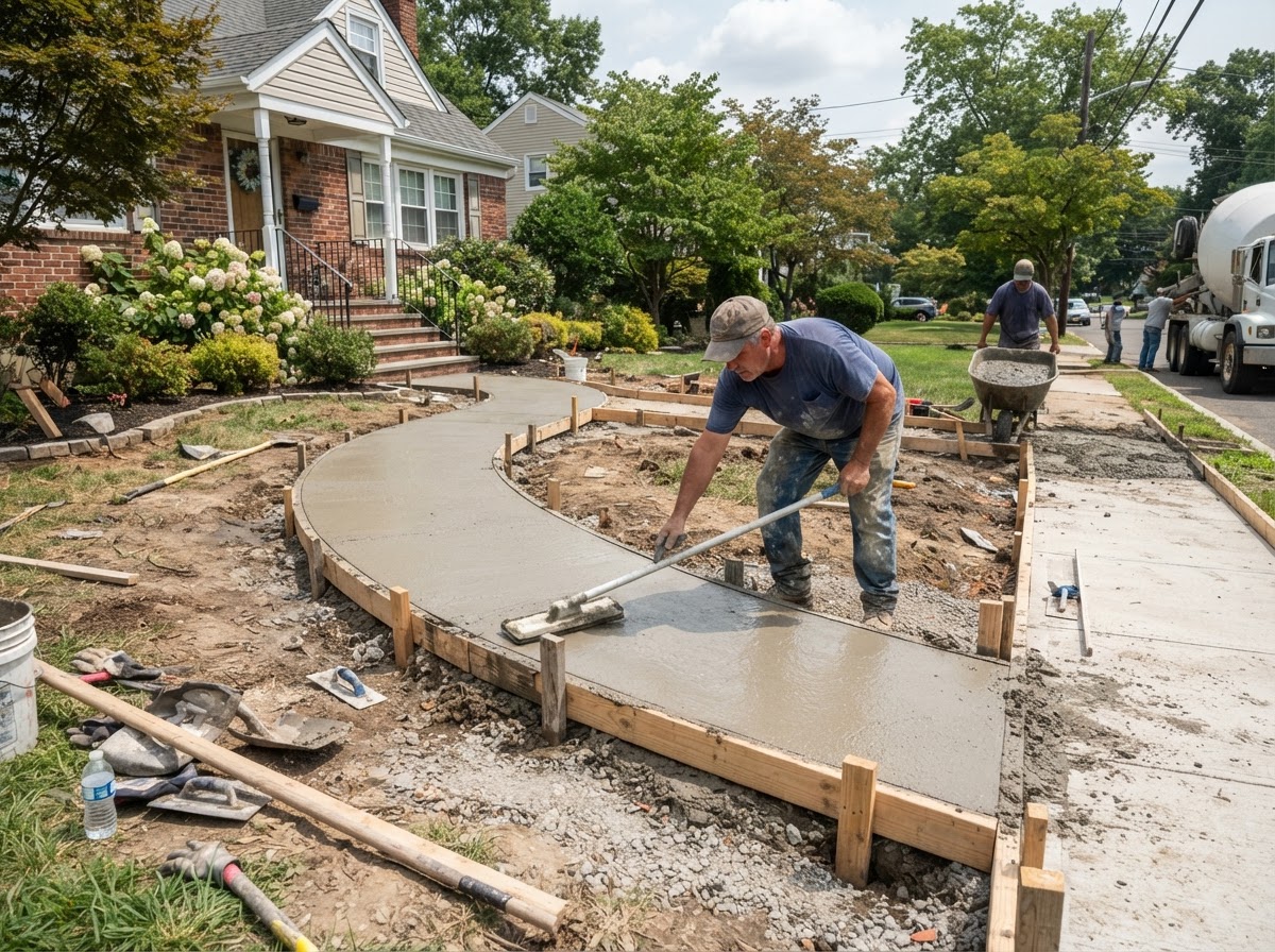 Concrete walkway and sidewalk installation in Wall Township NJ