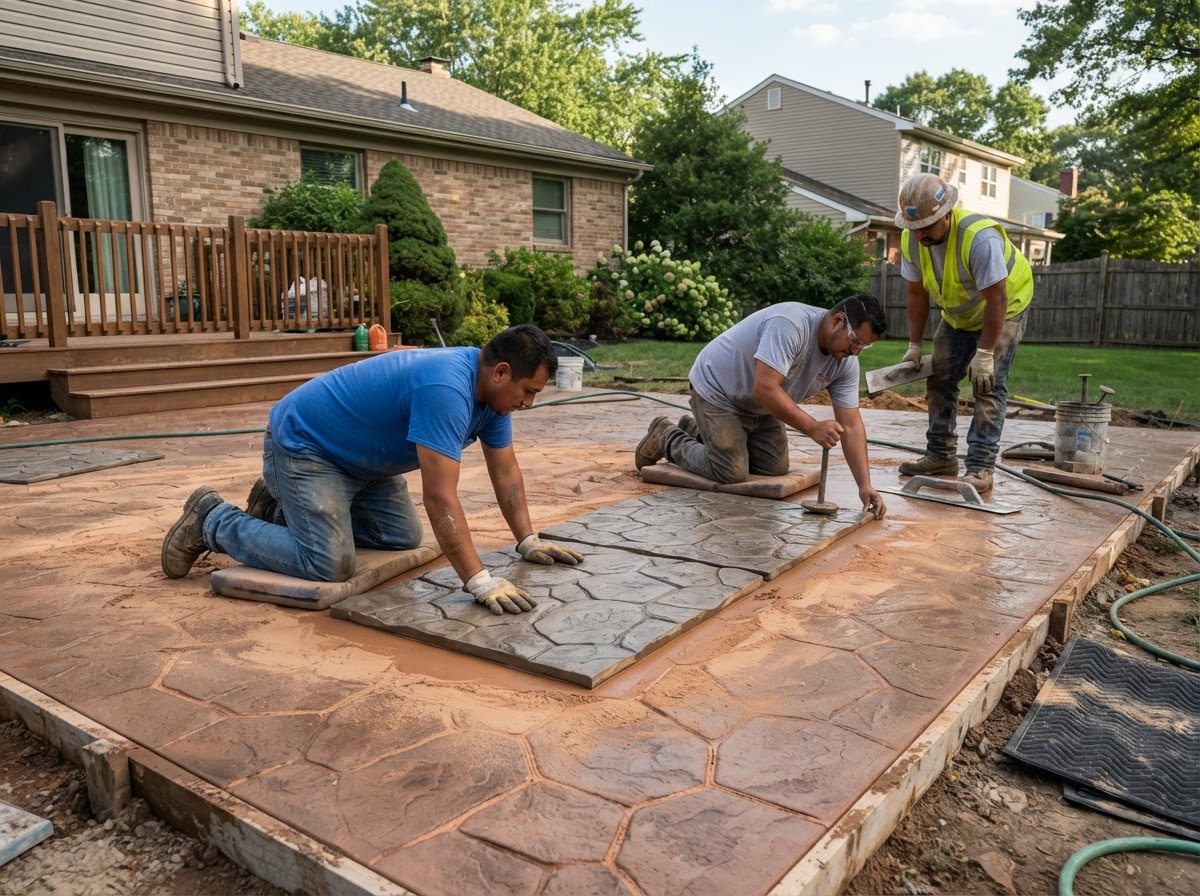 Stamped concrete installation in Wall Township New Jersey