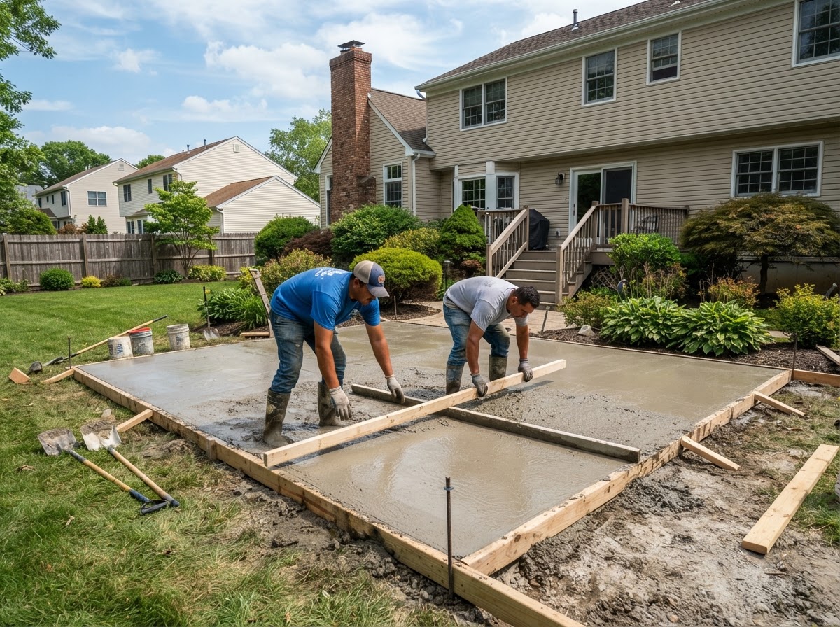 Concrete patio installation at a Wall Township home