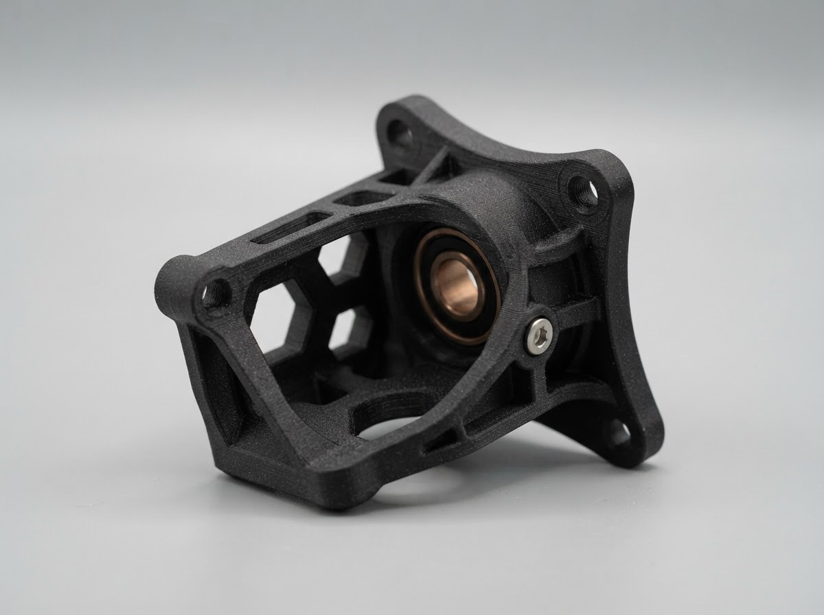 3D printed matte black PLA mechanical bracket prototype