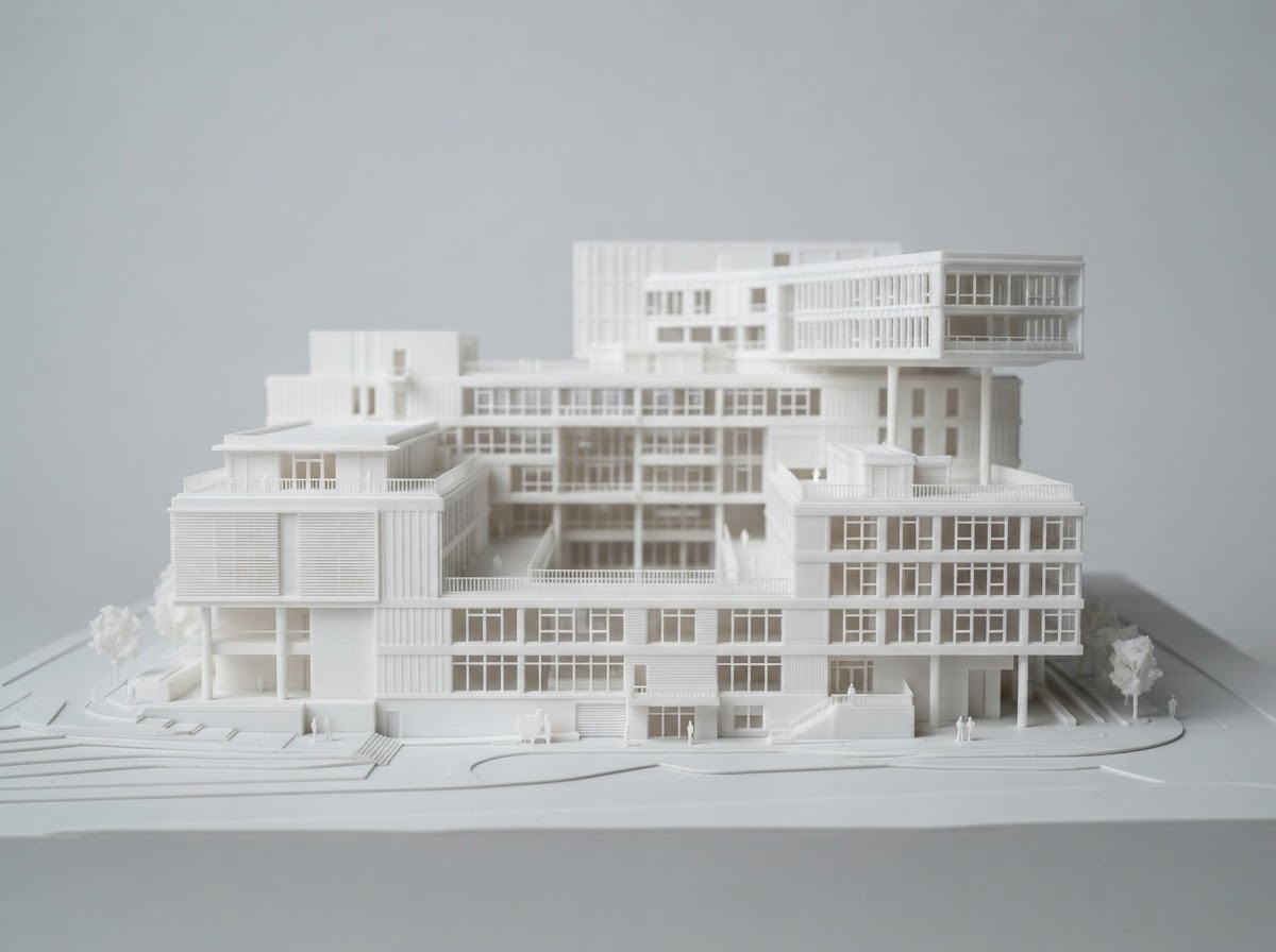 3D printed white architectural scale building model