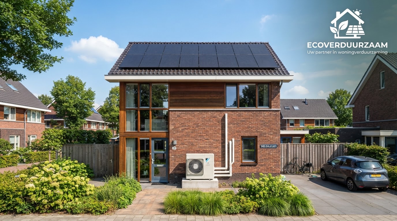 Nederlandse verduurzaamde woning met warmtepomp en zonnepanelen