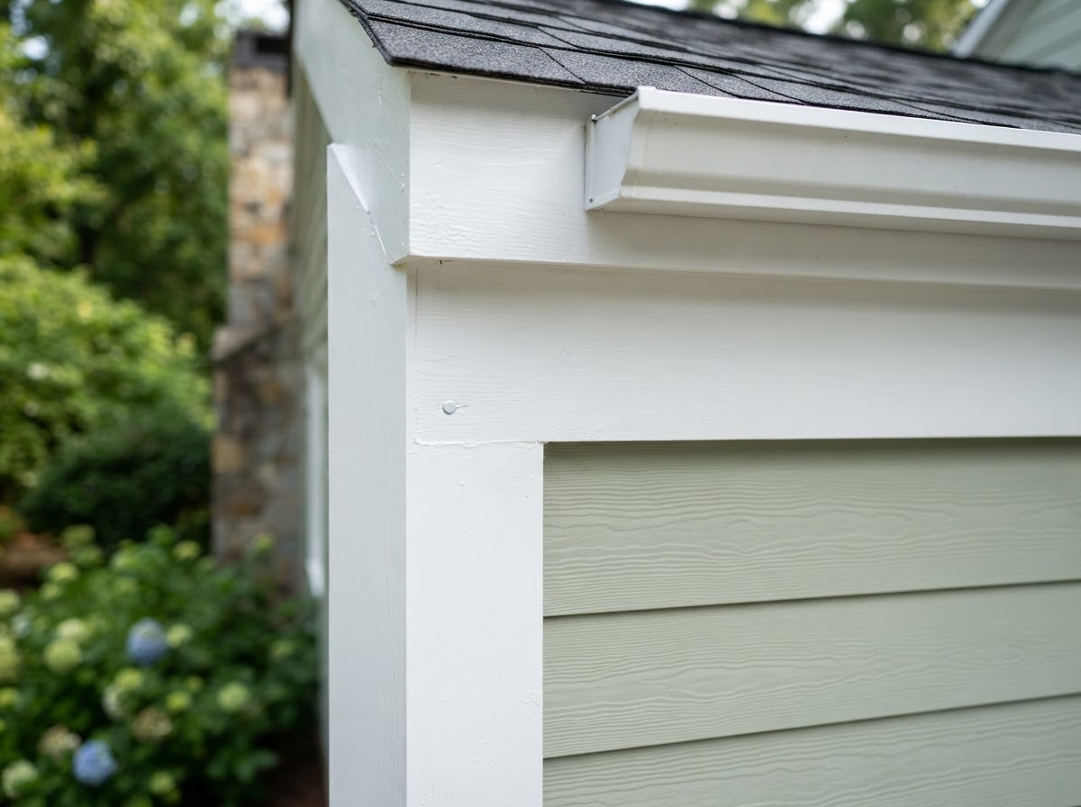 Freshly painted fascia and corner board trim detail