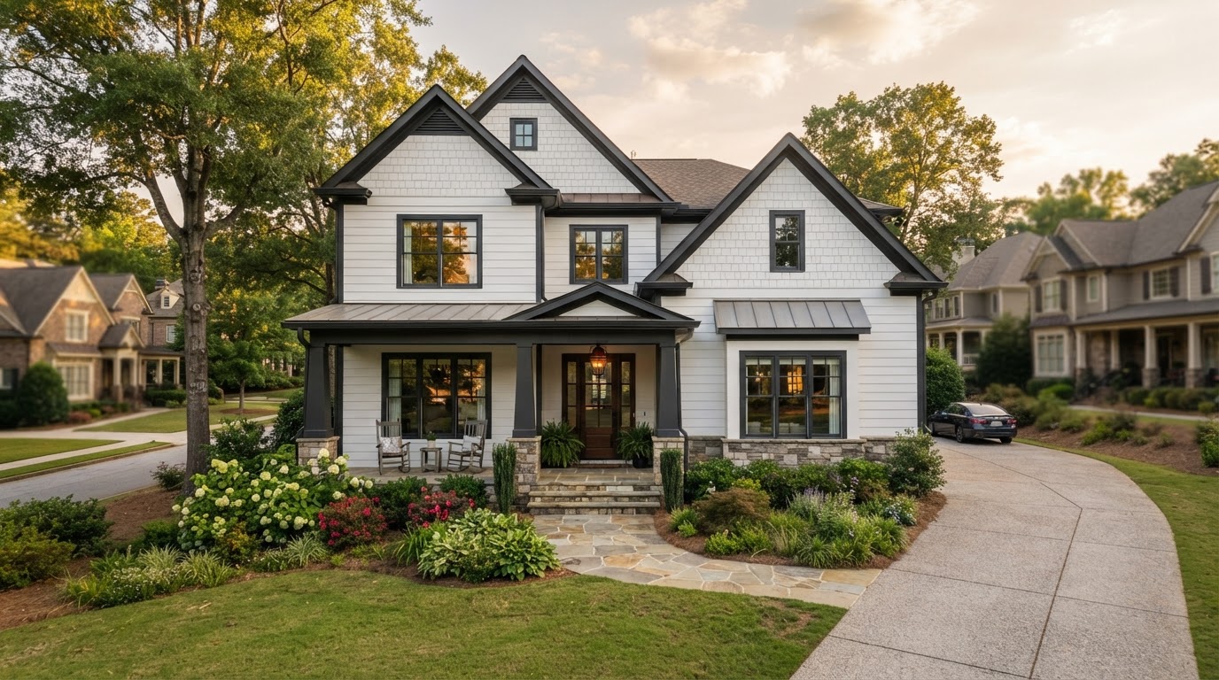 Freshly painted upscale Georgia craftsman home by THE GOAT EXTERIOR