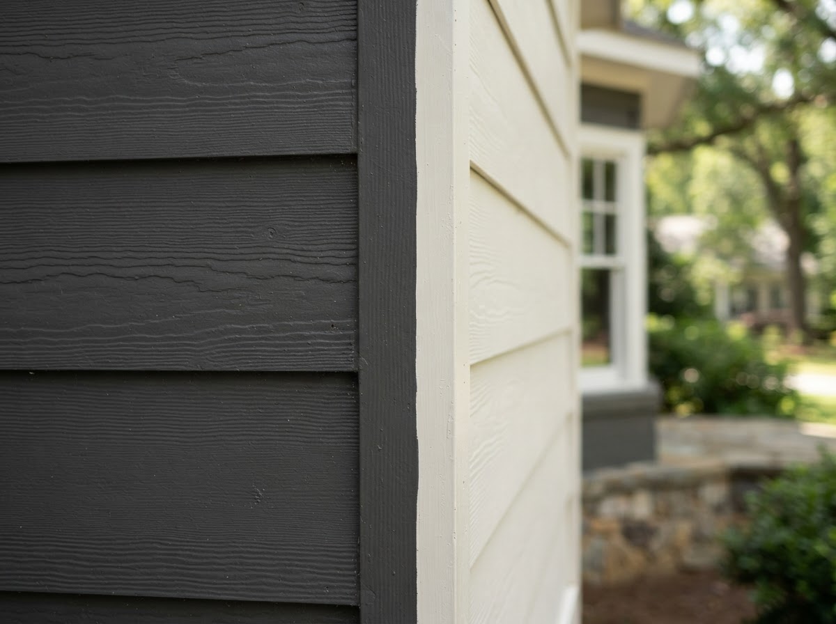 Clean siding transition where two paint colors meet at a corner