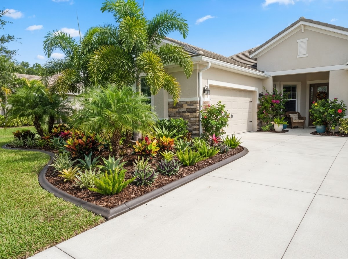 Florida landscape bed with tropical plants in Citrus County