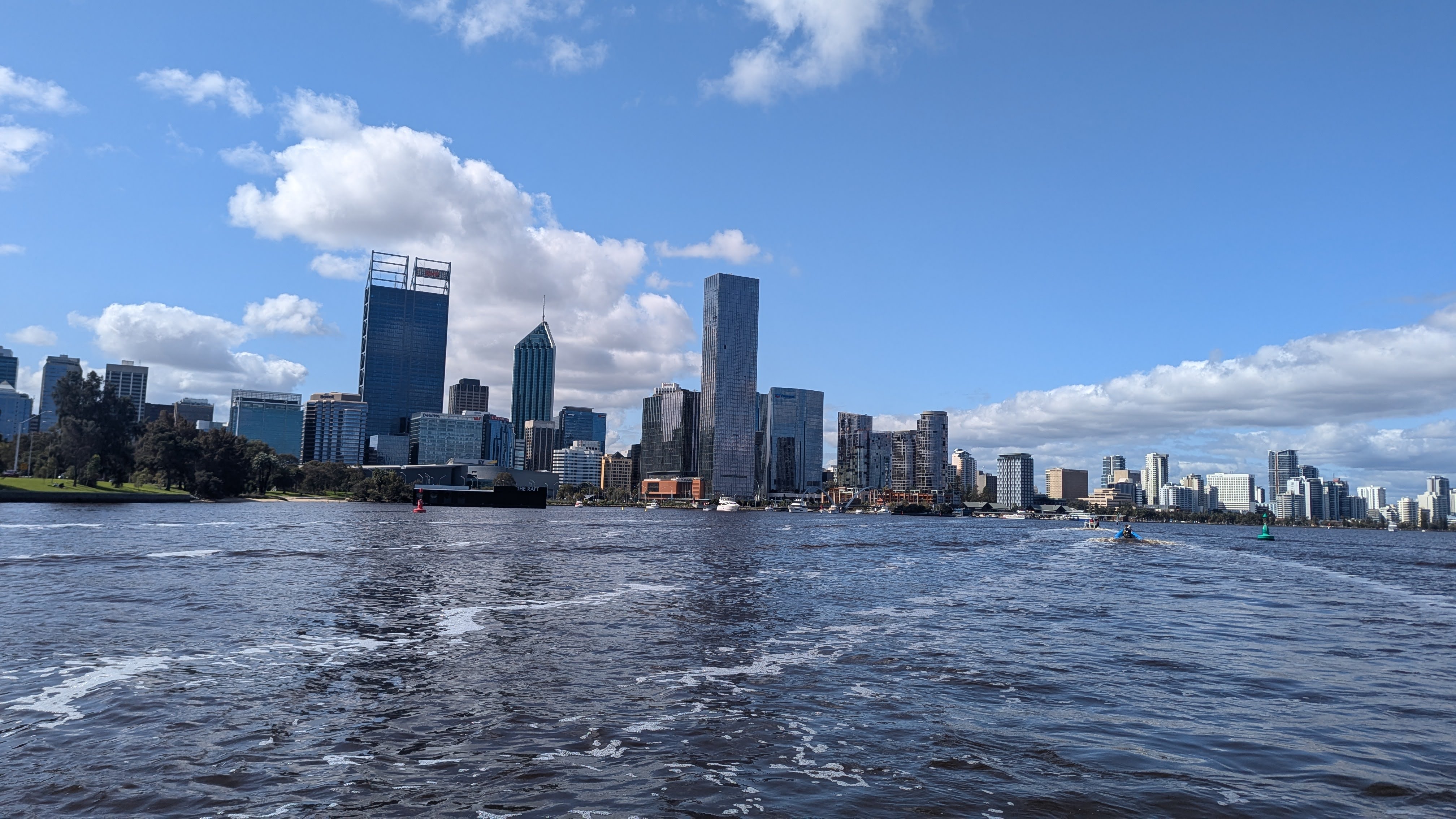 Aerial view of Swan River and Perth CBD skyline, Western Australia
