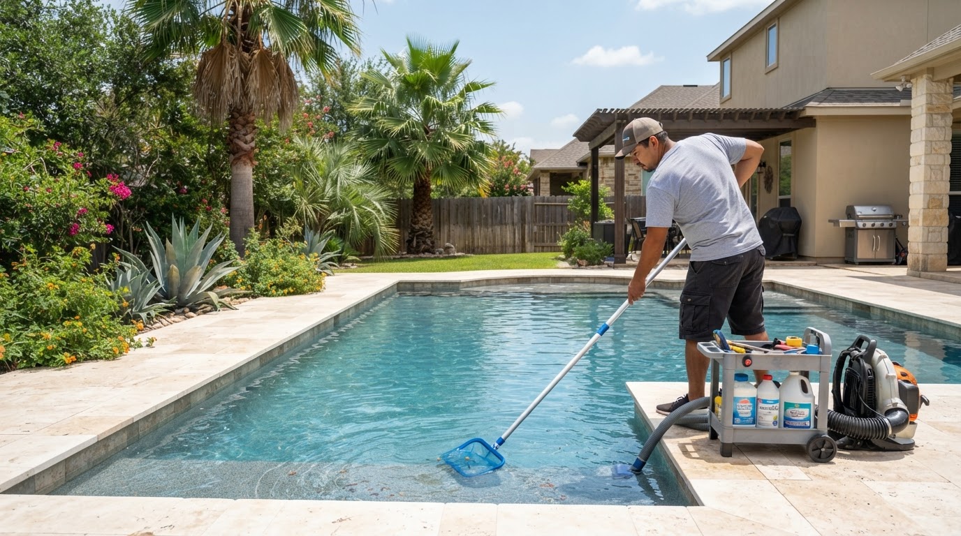 Pool cleaning service at a residential pool in Weslaco TX