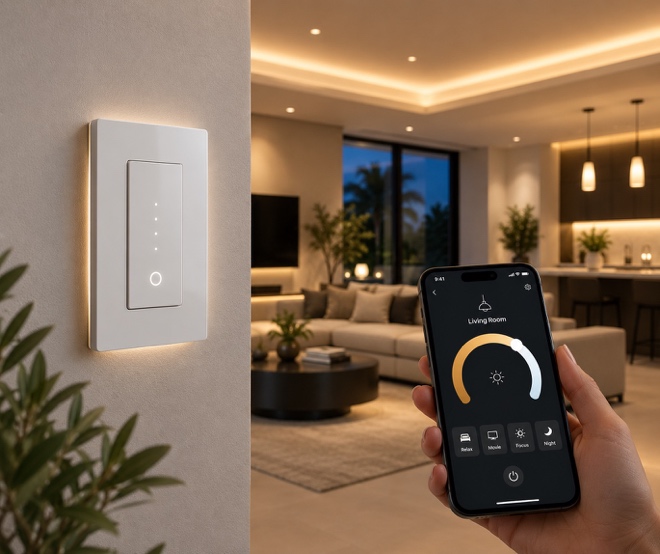 Smart lighting controls displayed on a mobile device