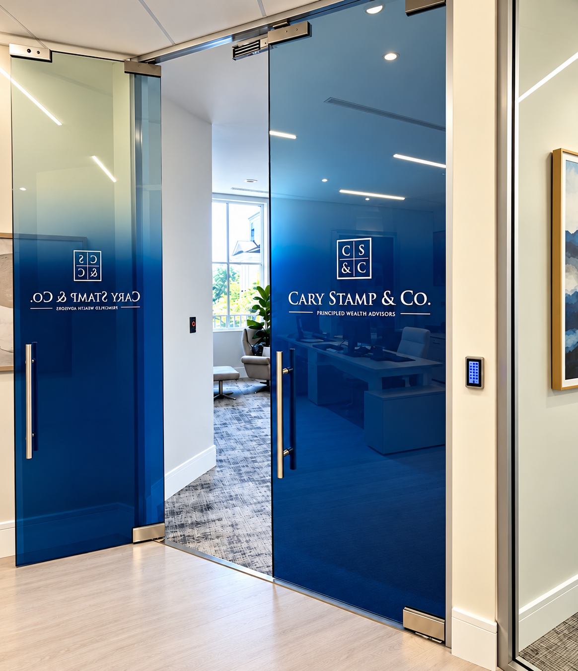 Commercial glass doors with access control reader - V Power Solutions