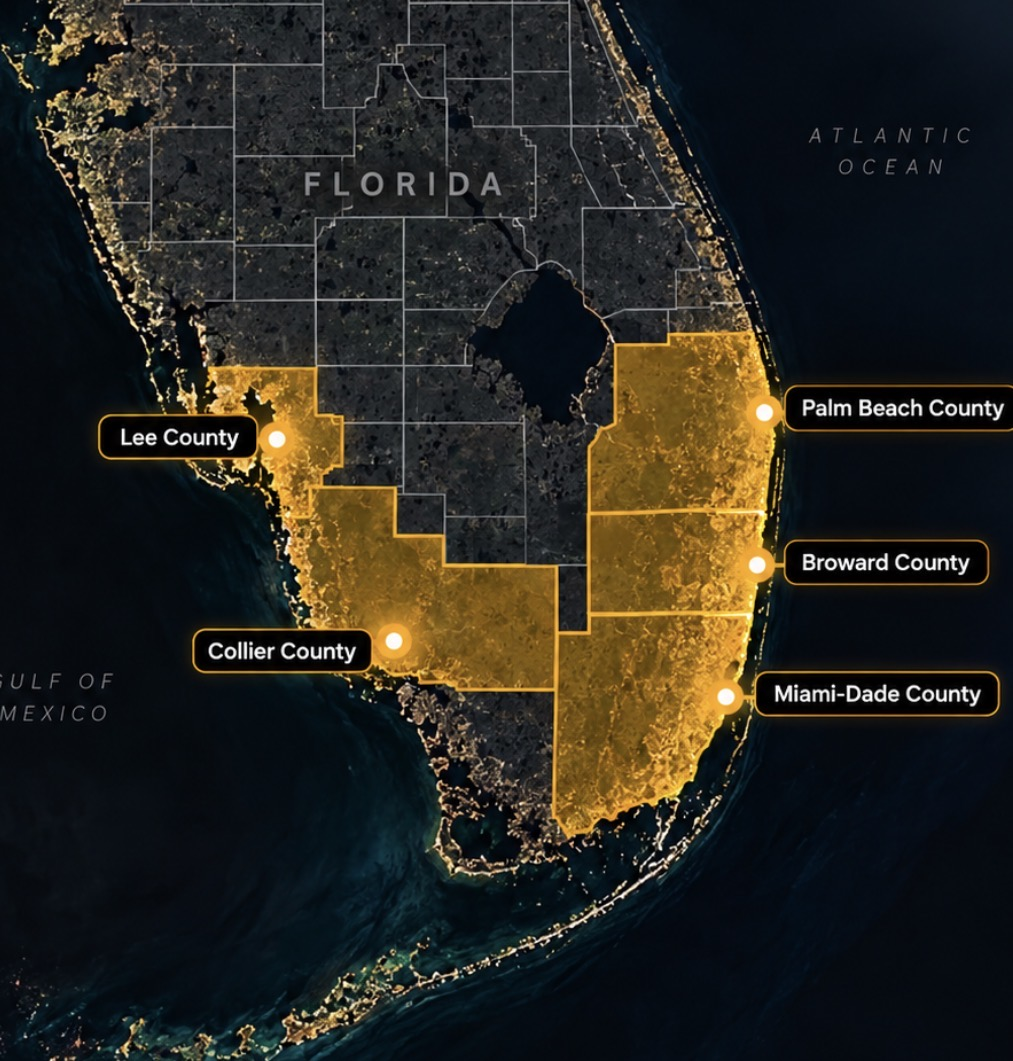 Florida coverage map for V Power Solutions service areas