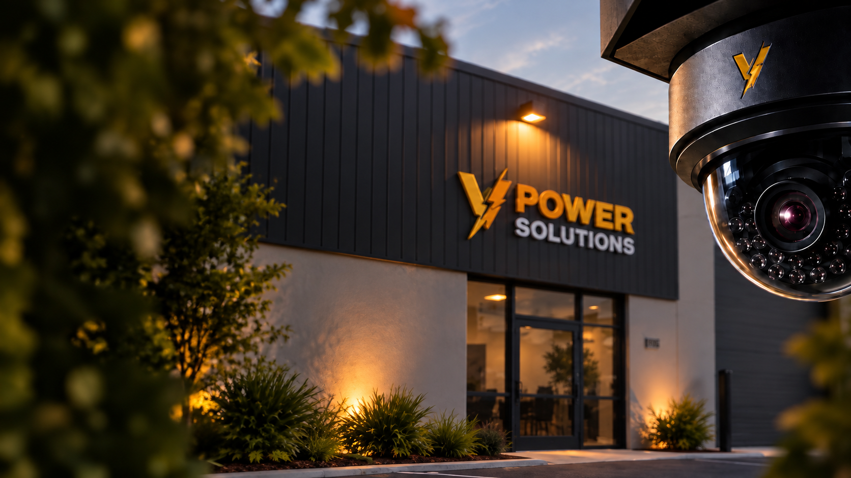 V Power Solutions commercial security camera installation protecting warehouse and office building