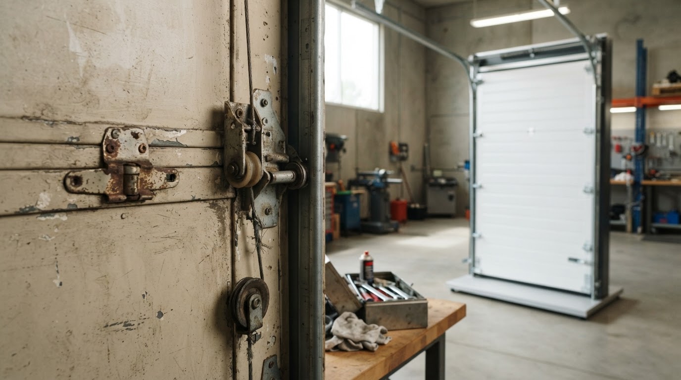 Garage door repair hardware and replacement door options