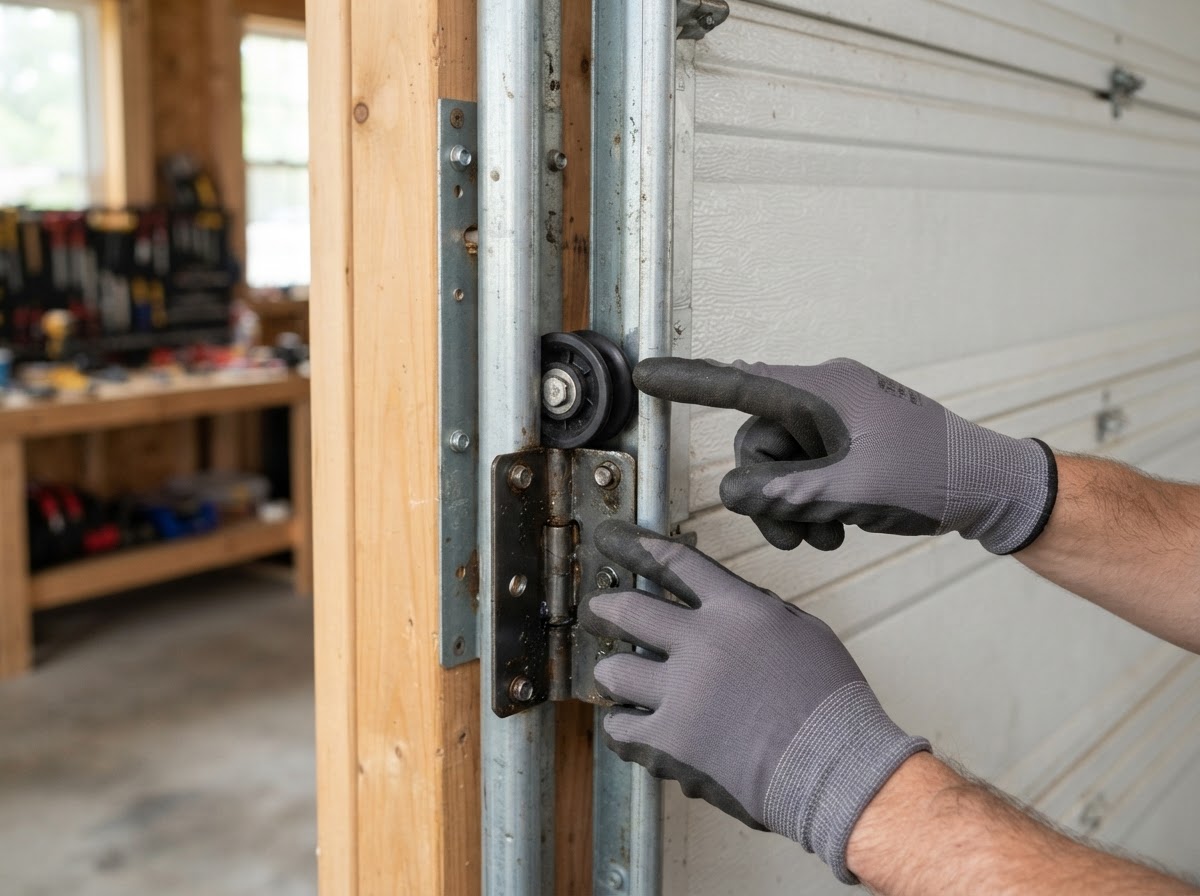 Safe inspection of a garage door roller and hinge