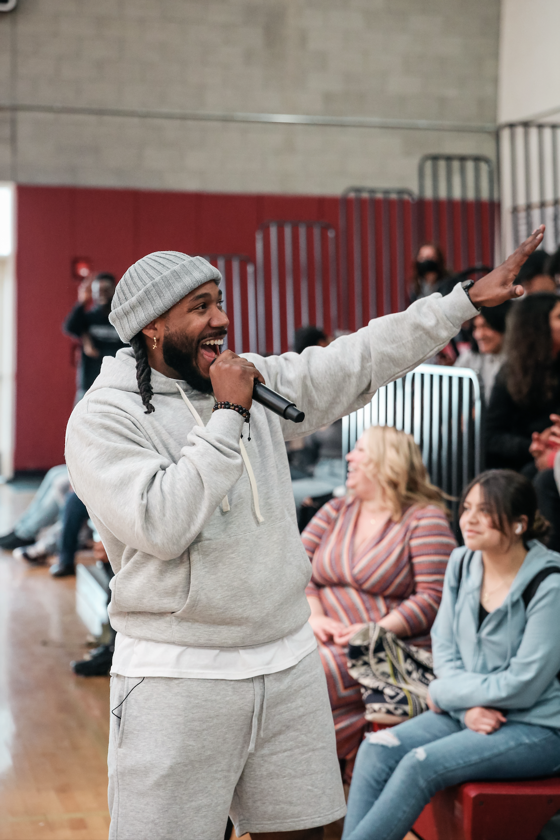 Oliver J. North energizing students at school assembly