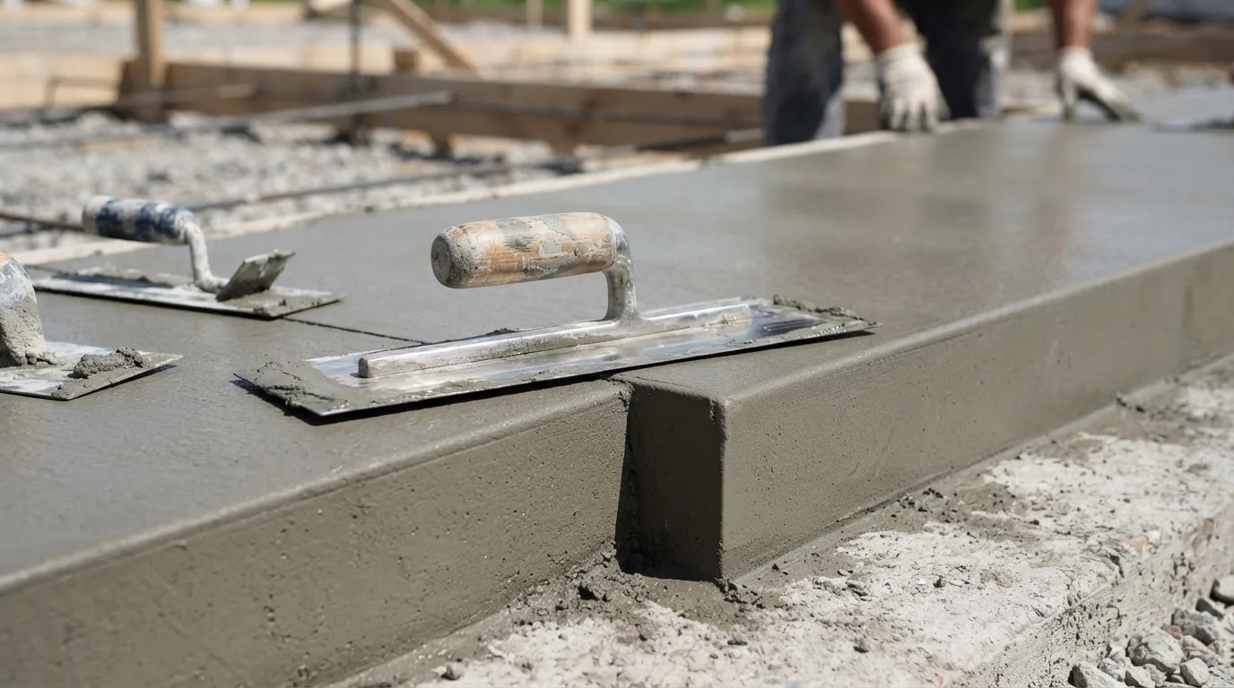 Close-up of concrete finishing tools