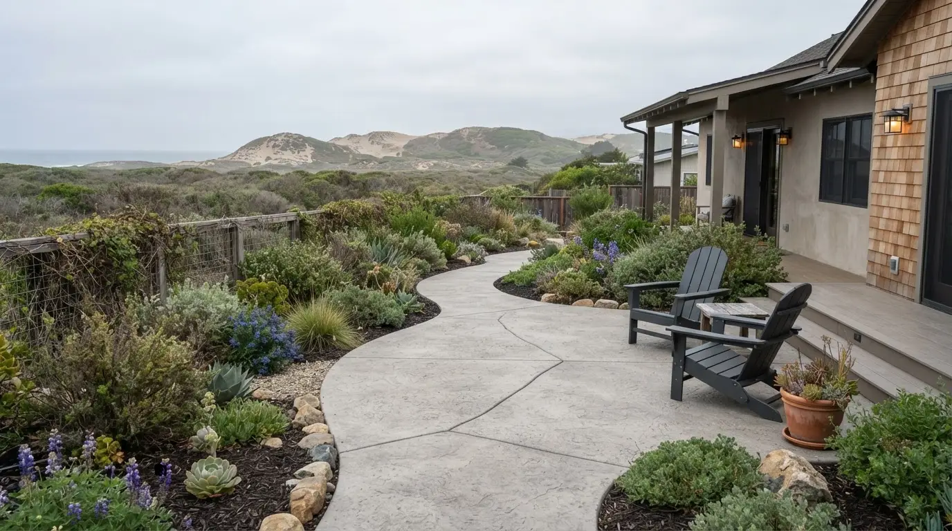 Coastal residential concrete patio and driveway in Los Osos