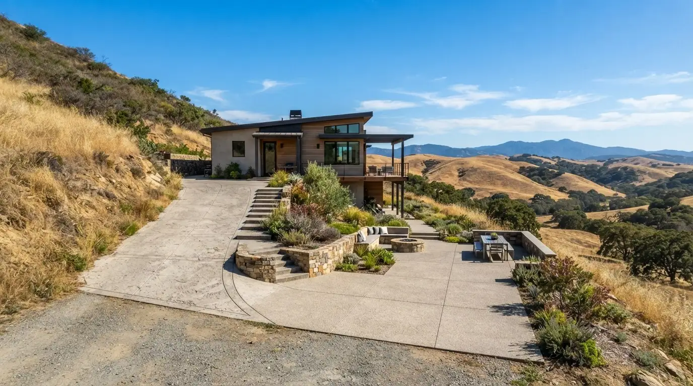 Residential concrete installation with hillside open-space Central Coast surroundings near Santa Margarita