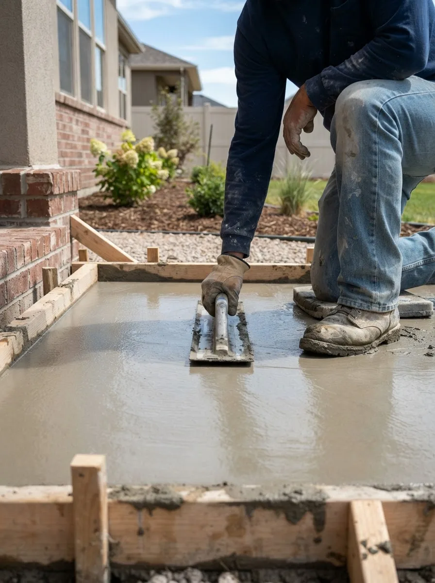 C.E.D. Concrete Services finishing a residential concrete patio in Paso Robles
