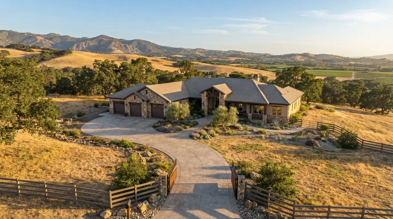 Templeton property with expansive concrete driveway and rural Central Coast character