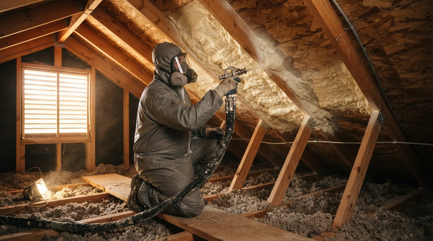 Spray foam insulation installation in a Hemet California attic