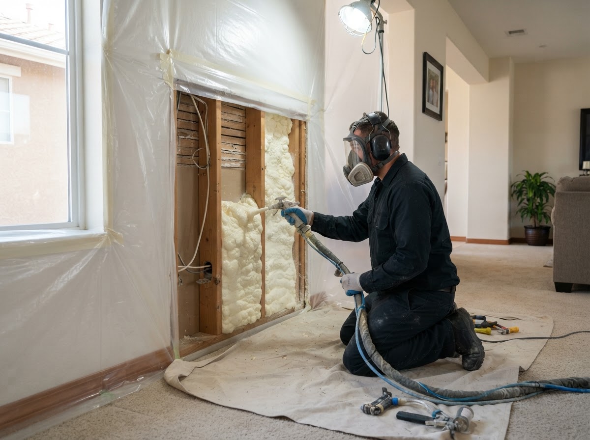 Retrofit spray foam insulation applied selectively in an existing occupied home