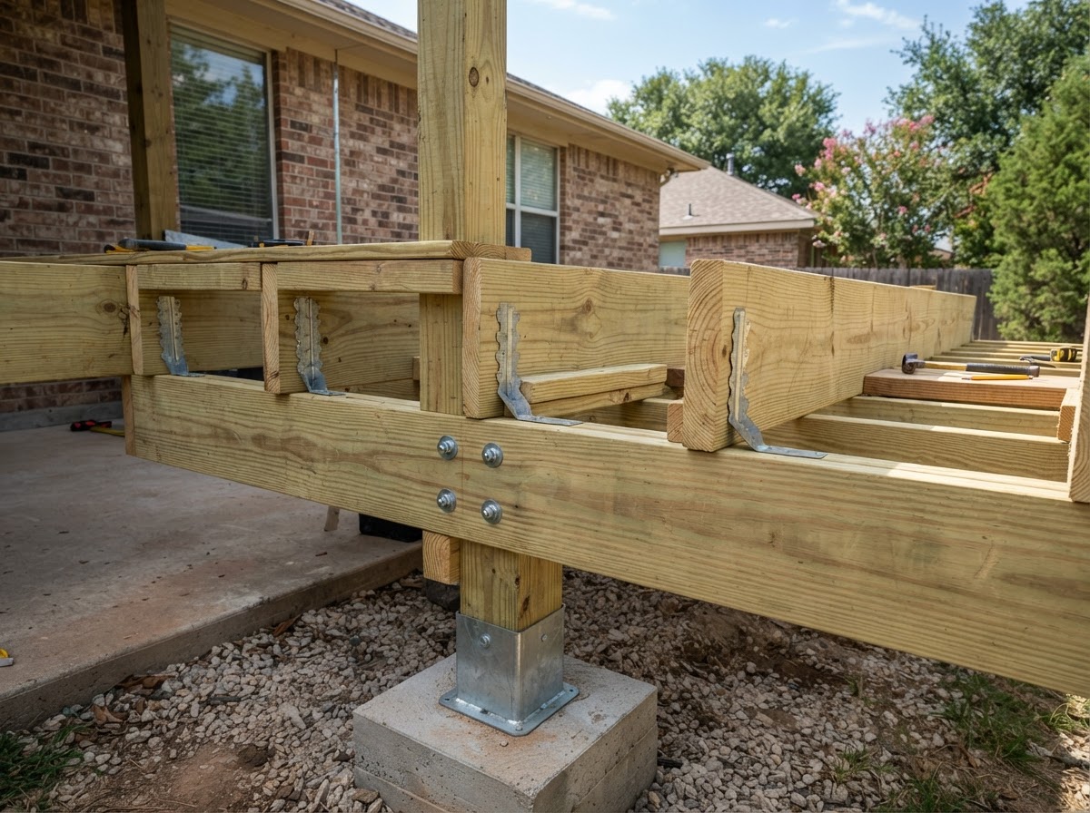 pressure-treated wood deck framing in Sachse TX