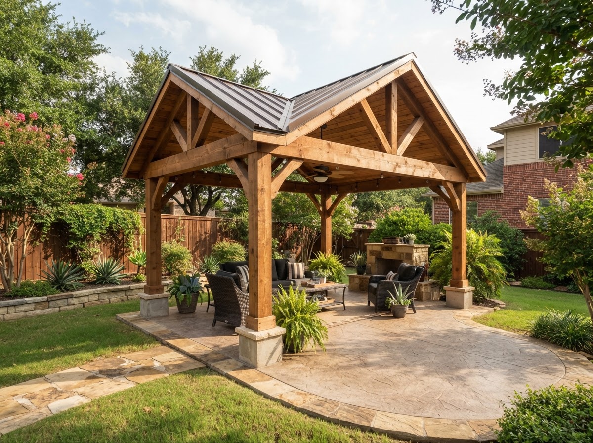 freestanding patio cover construction in Sachse TX