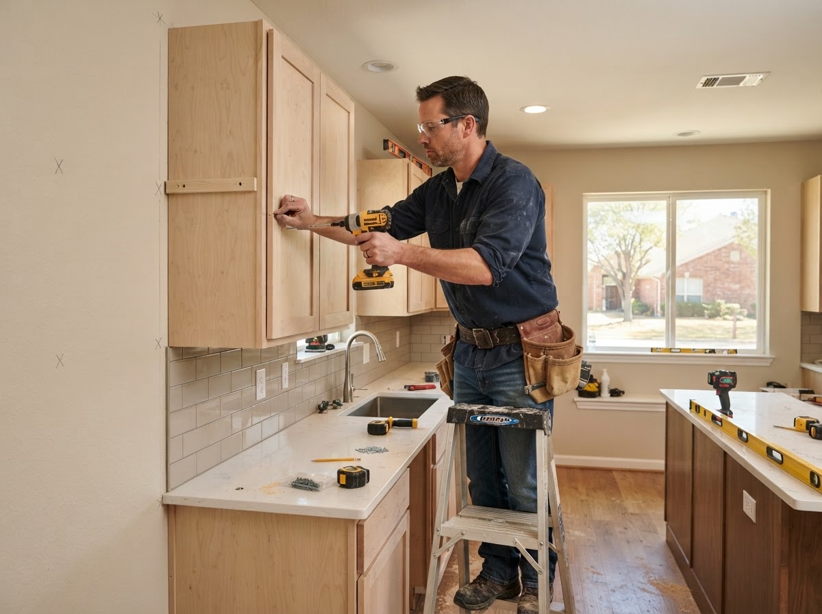 kitchen wall cabinet installation in Sachse TX