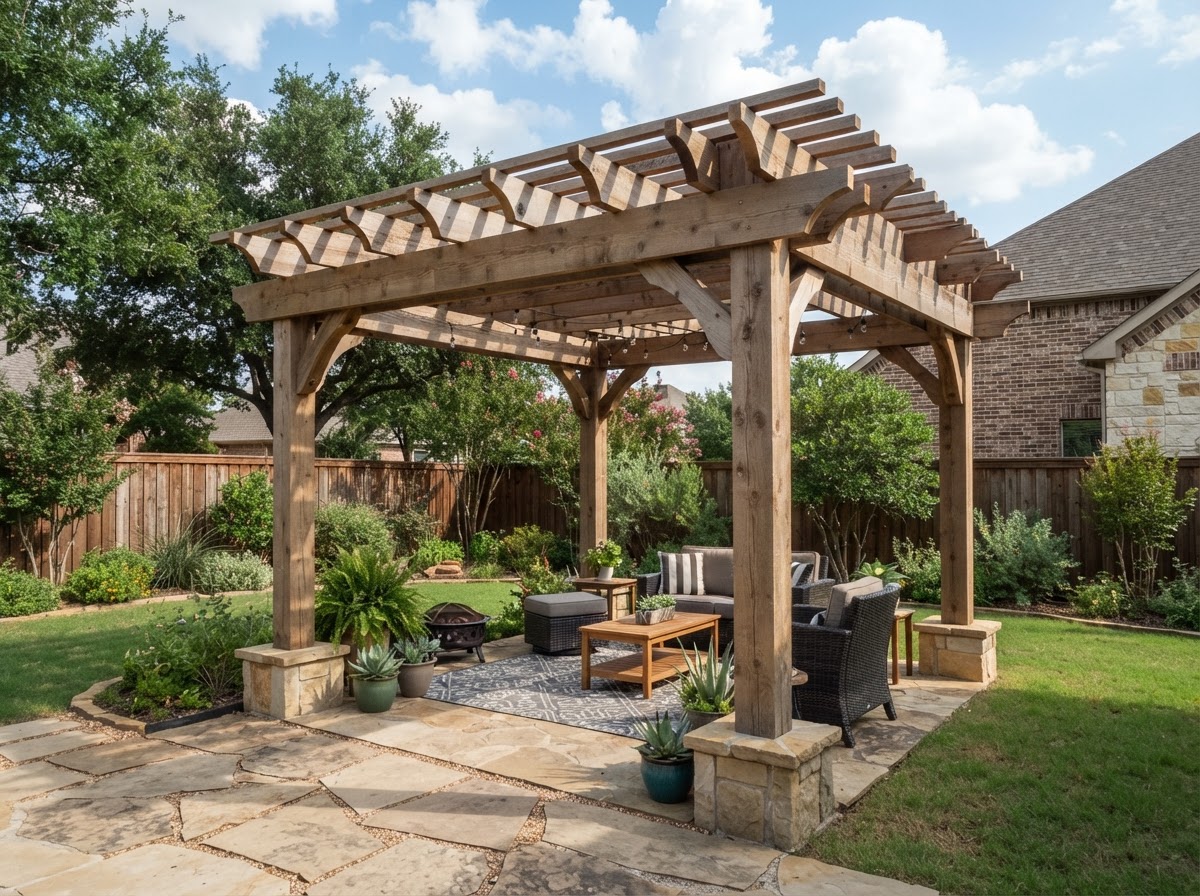 freestanding cedar pergola in Sachse TX