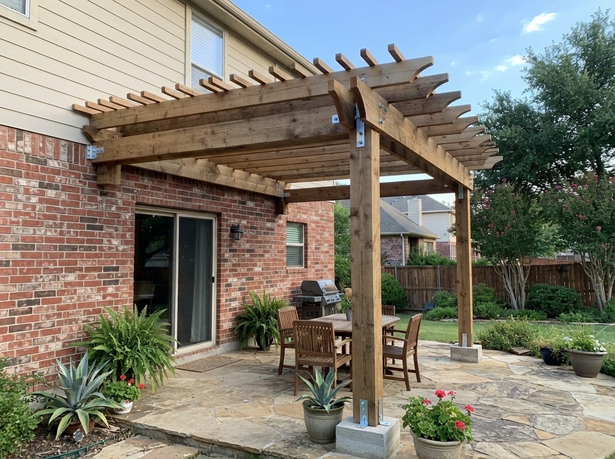 attached pergola construction in Sachse TX