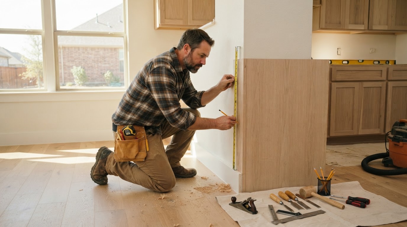 experienced carpenter working on custom cabinetry in Sachse TX
