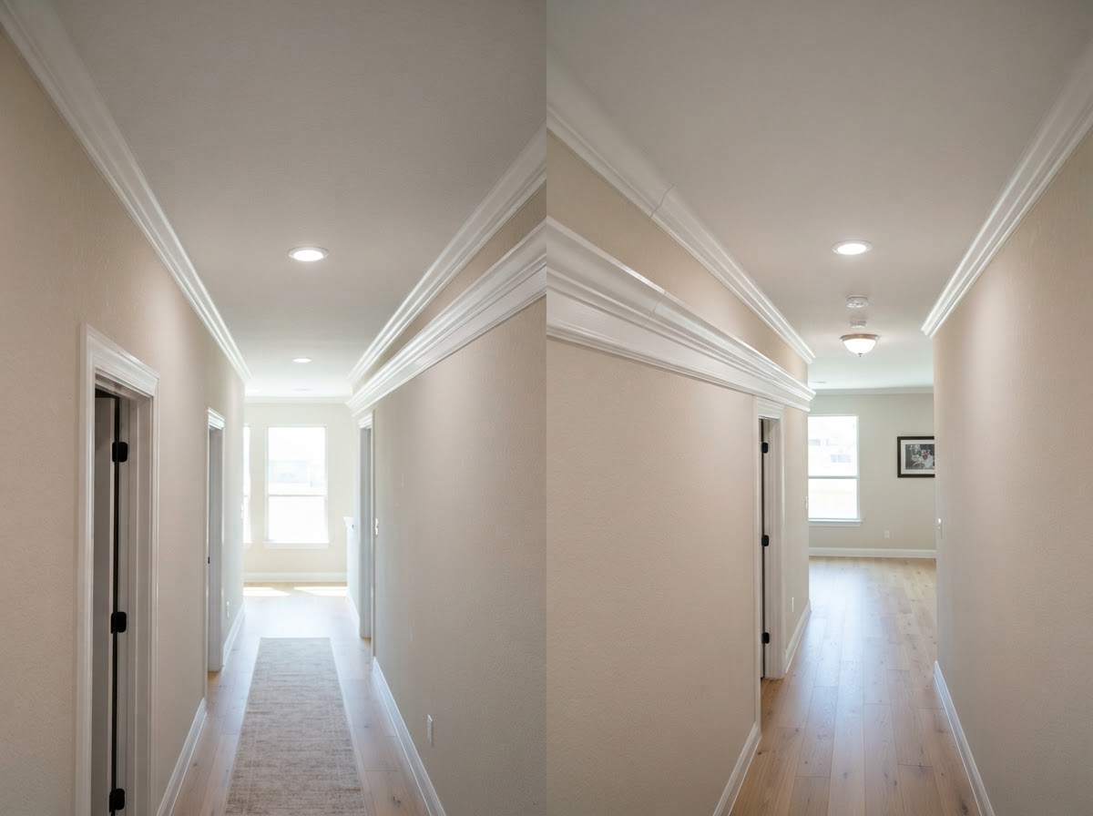 long run of crown molding in a Sachse TX hallway