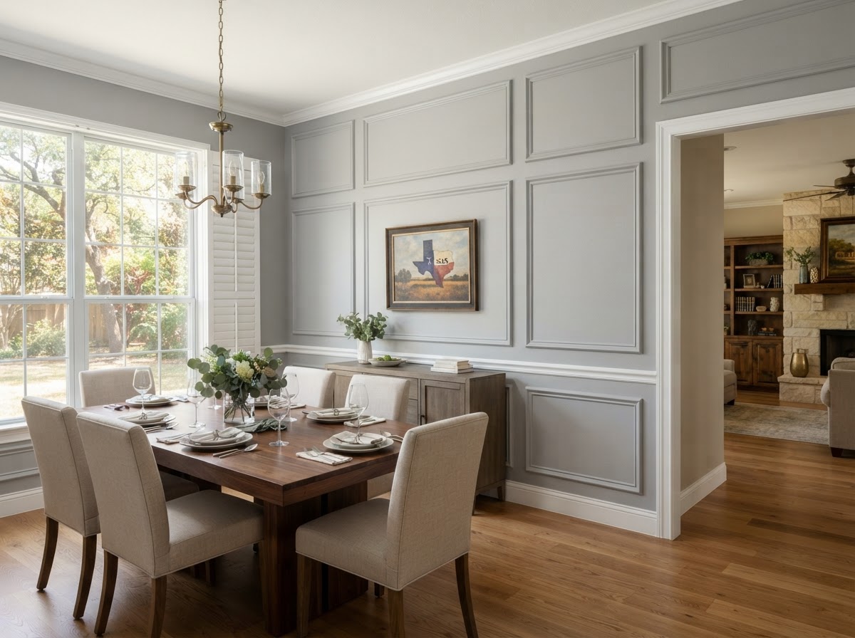 picture-frame molding in a Sachse TX dining room