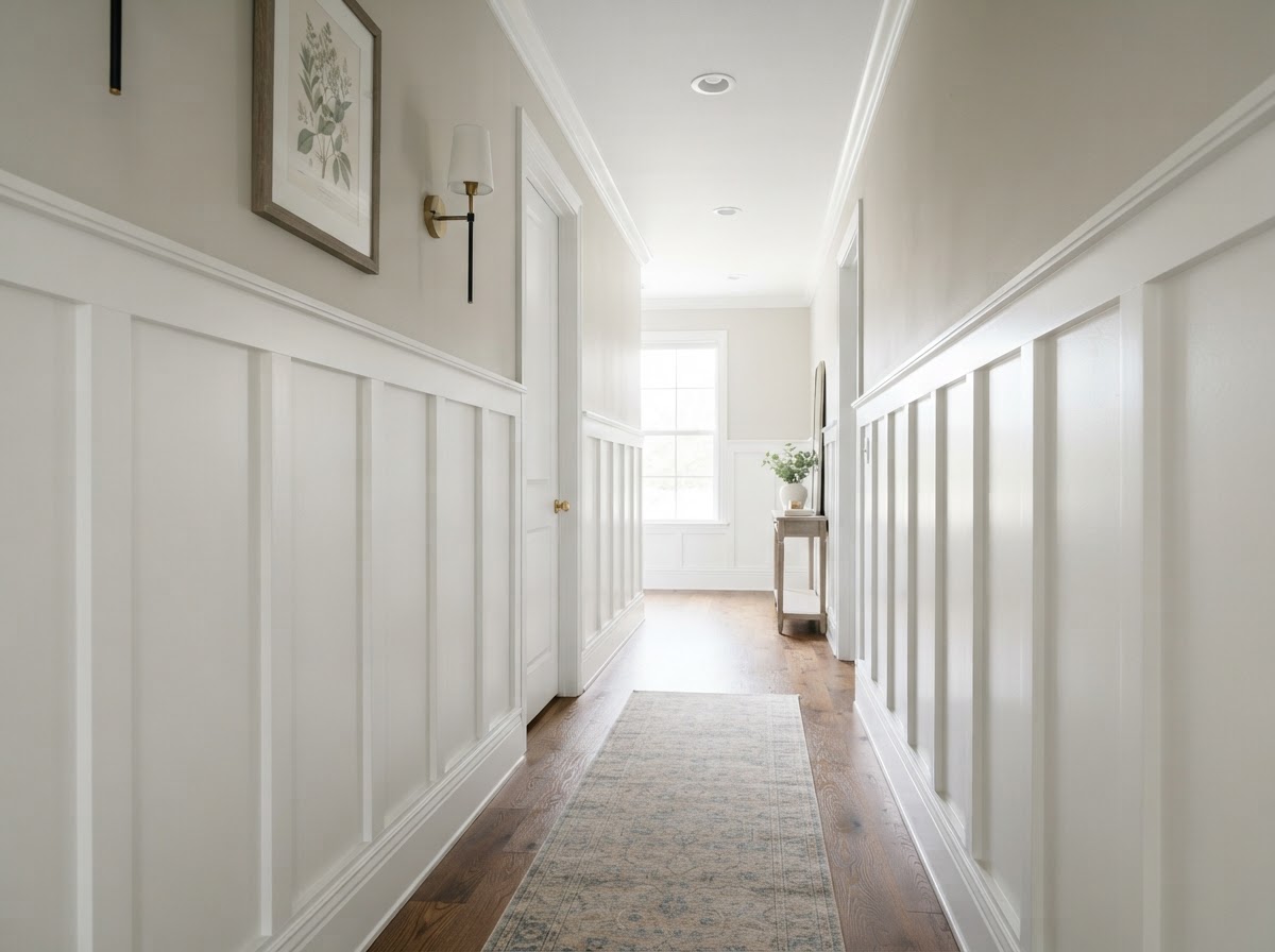 board and batten wall in a Sachse TX hallway