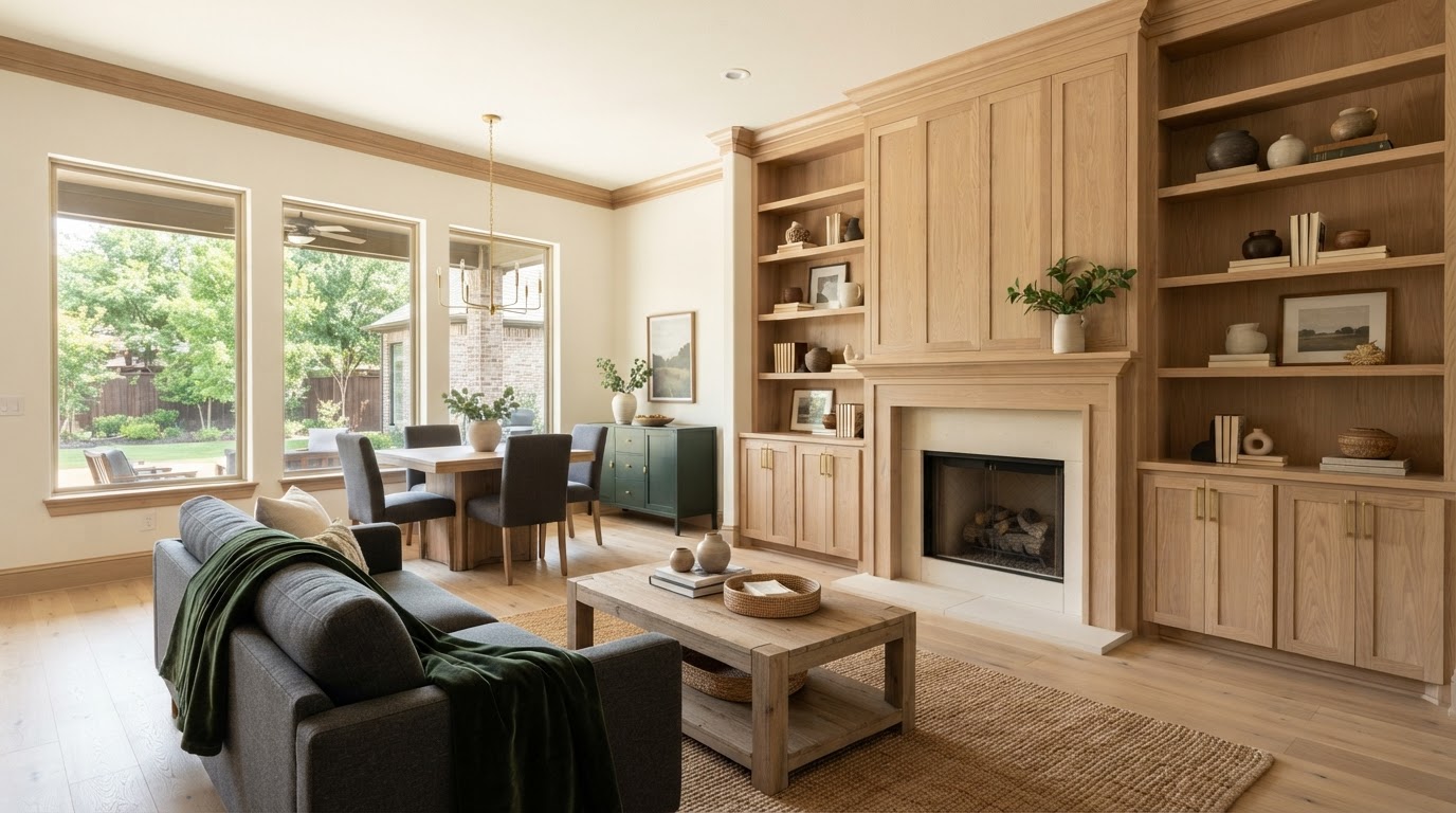 carpenter installing custom cabinetry in a Sachse TX home