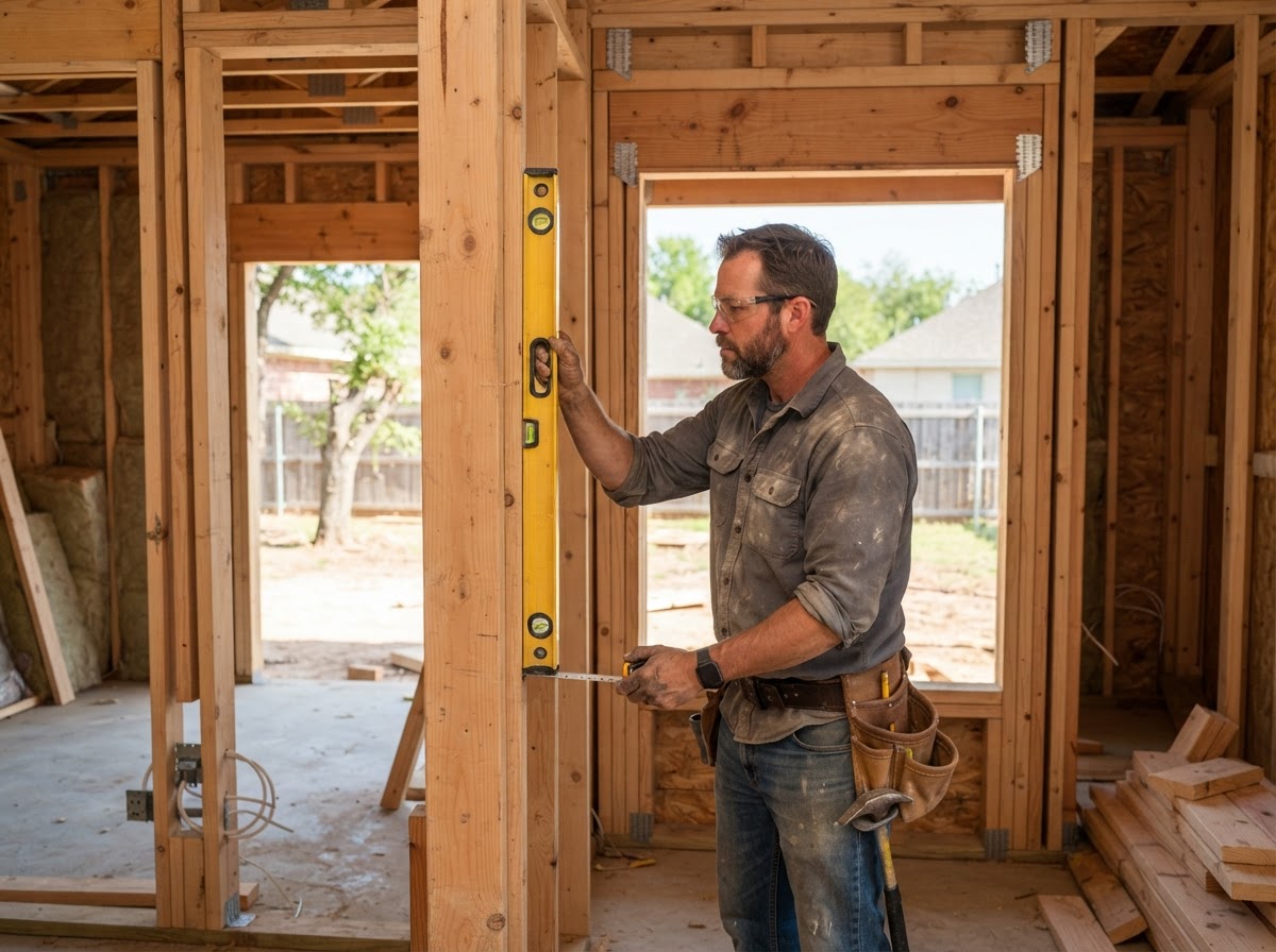 carpenter inspecting wood framing in Sachse TX