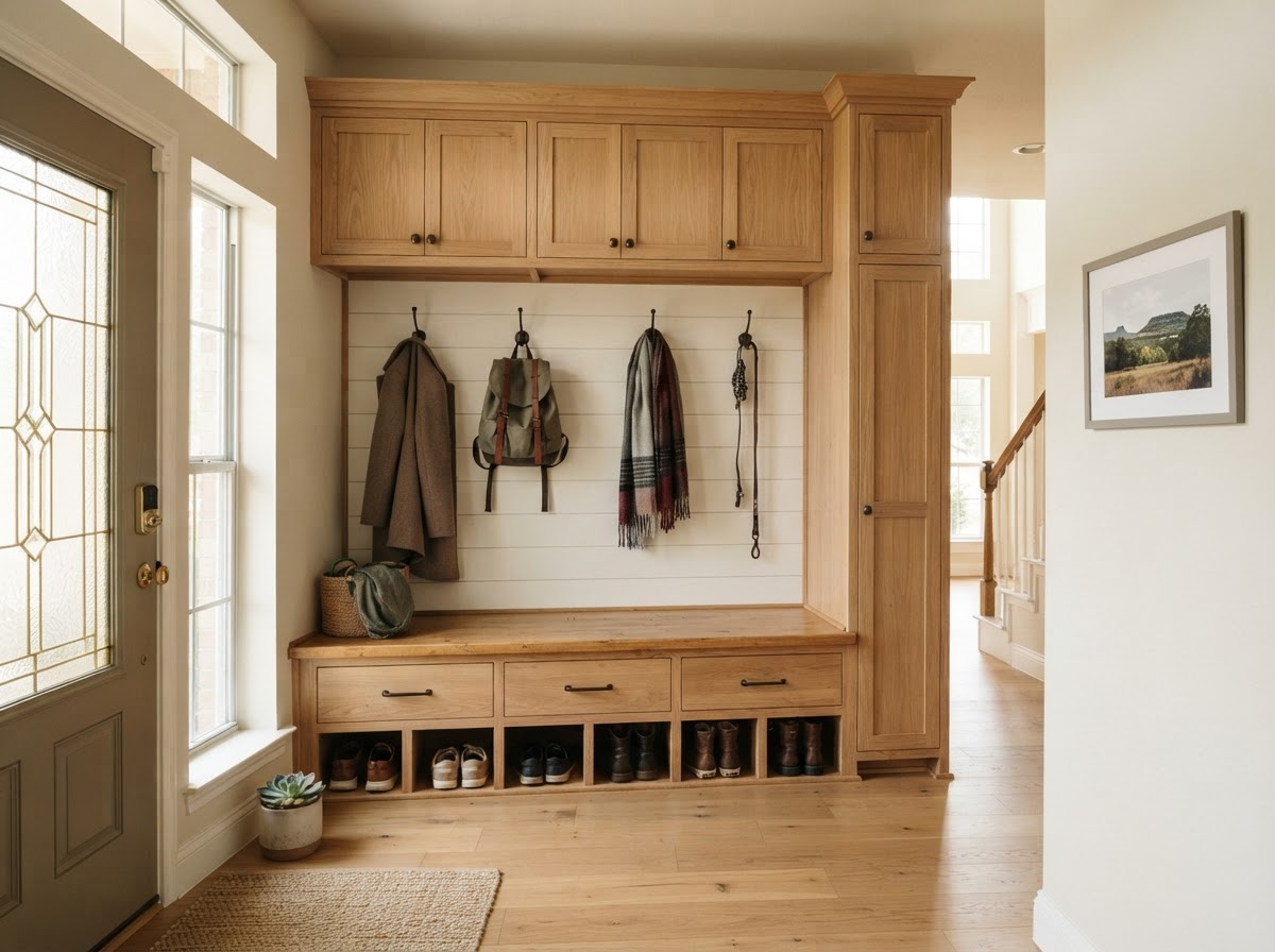 custom mudroom bench and cubbies in Sachse TX