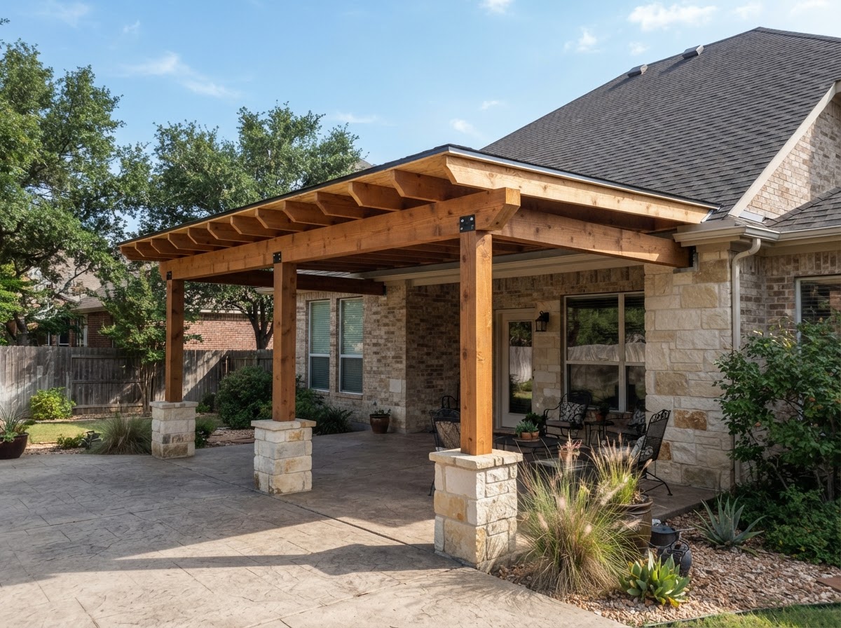 attached patio cover construction in Sachse TX