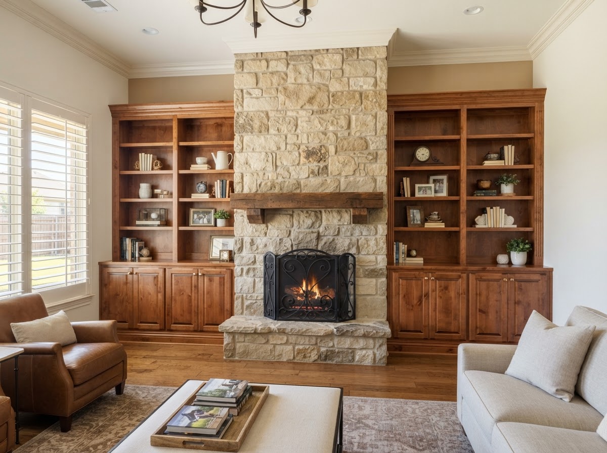 fireplace built-in cabinets and shelving in Sachse TX