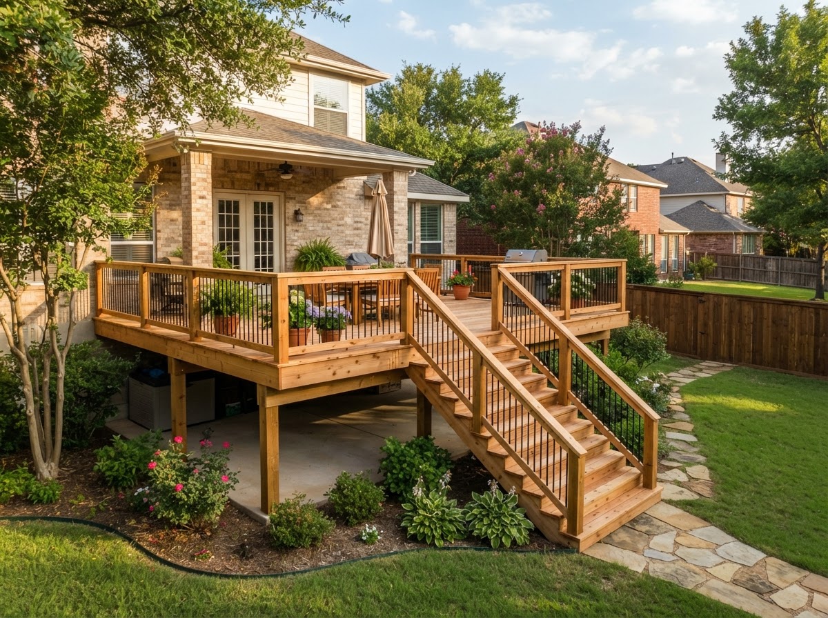 finished deck construction work in Murphy TX