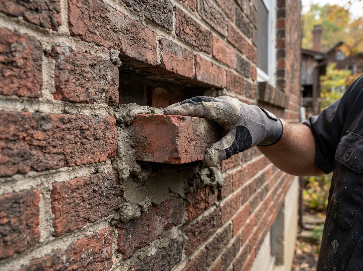 Brick repair on a residential wall in Penn Hills PA