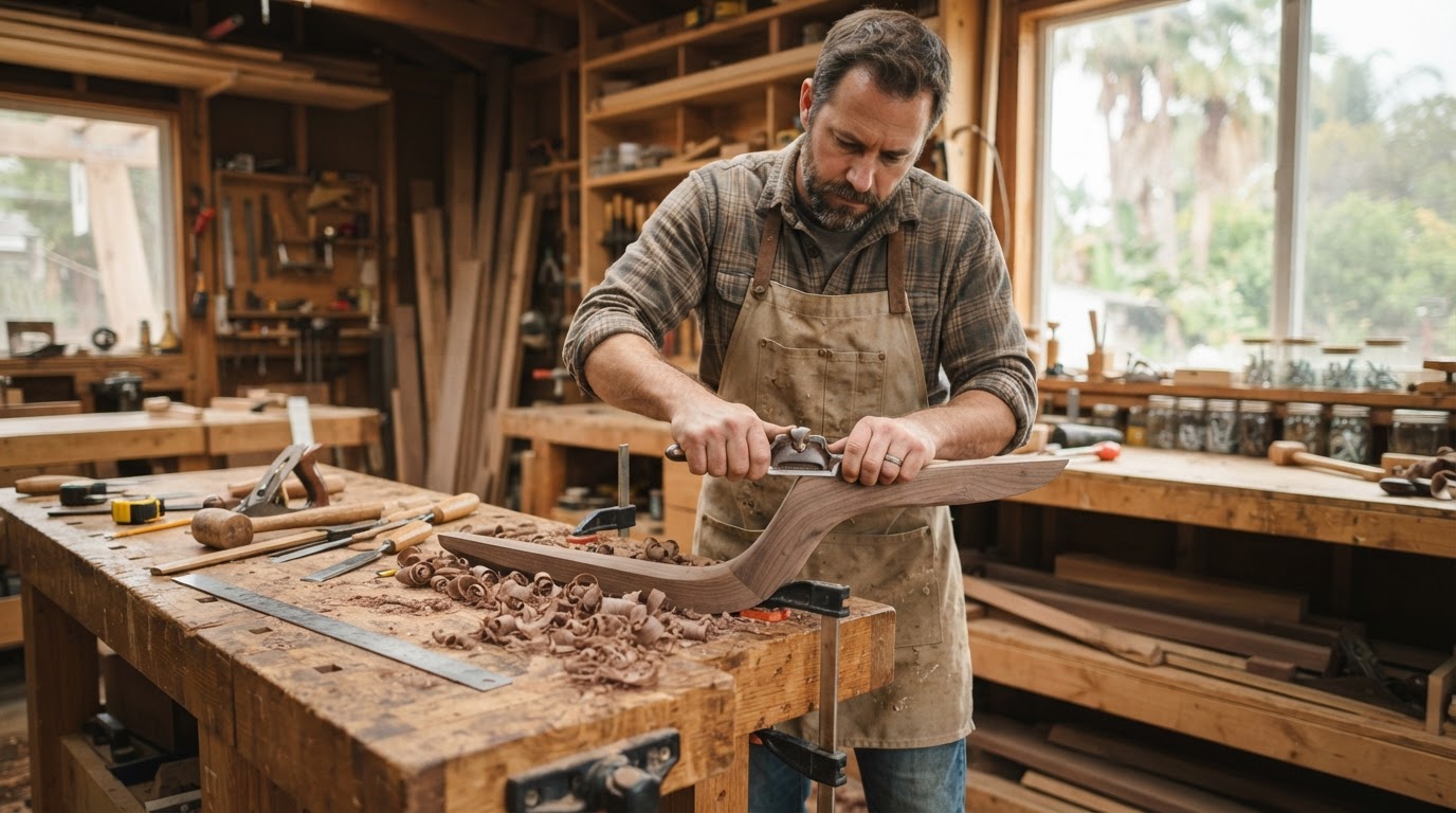 Experienced carpenter measuring custom woodwork for accurate fit