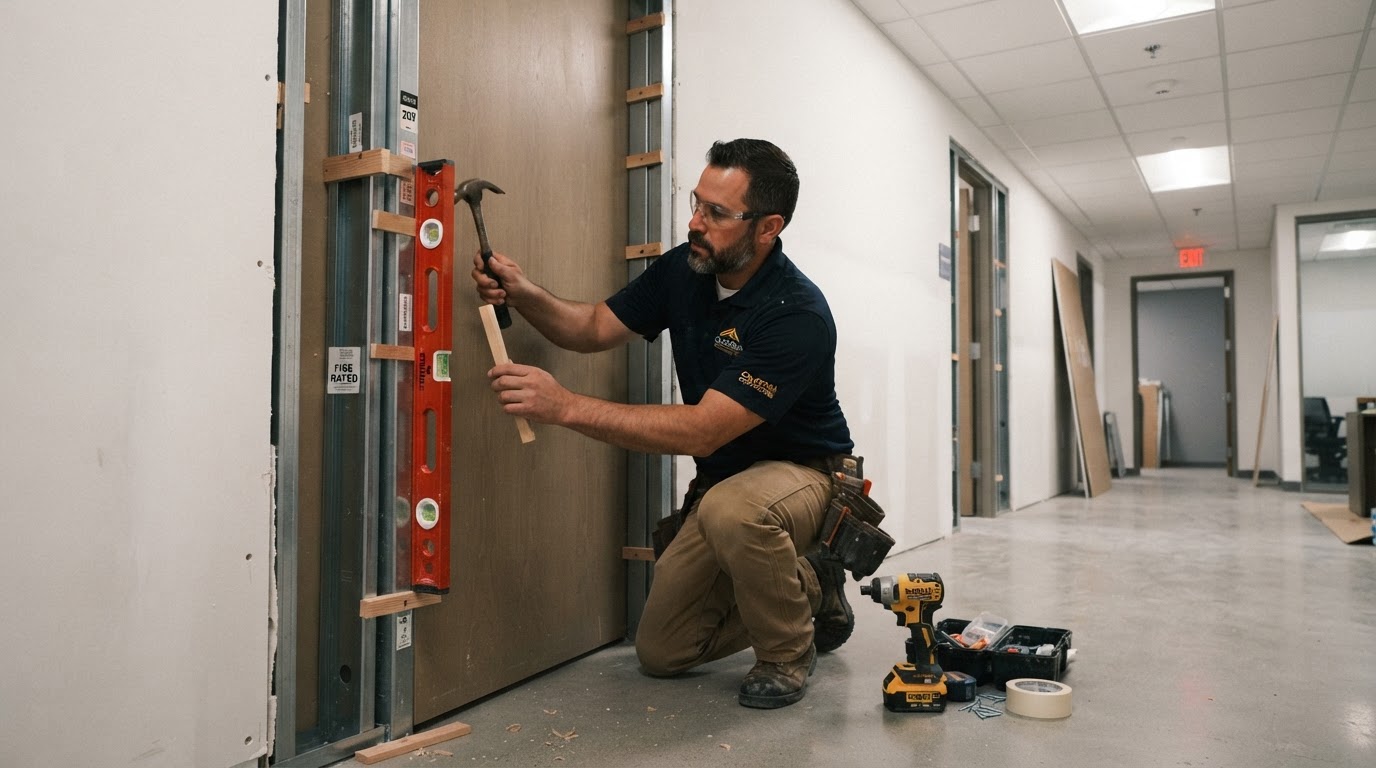 Commercial door and frame installation in a Los Angeles County commercial interior