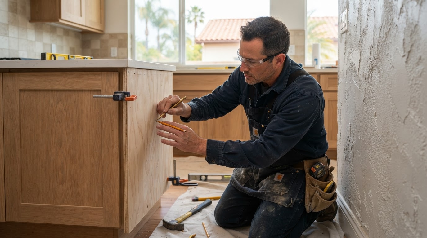 Carpenter completing custom woodwork in a La Mirada area home