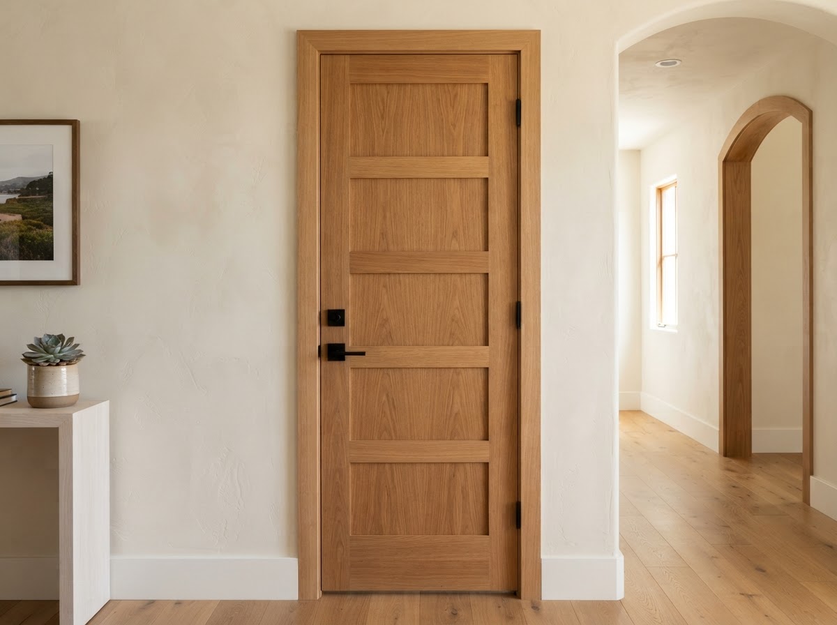 Finished interior door installation with casing and even reveal in a Southern California home