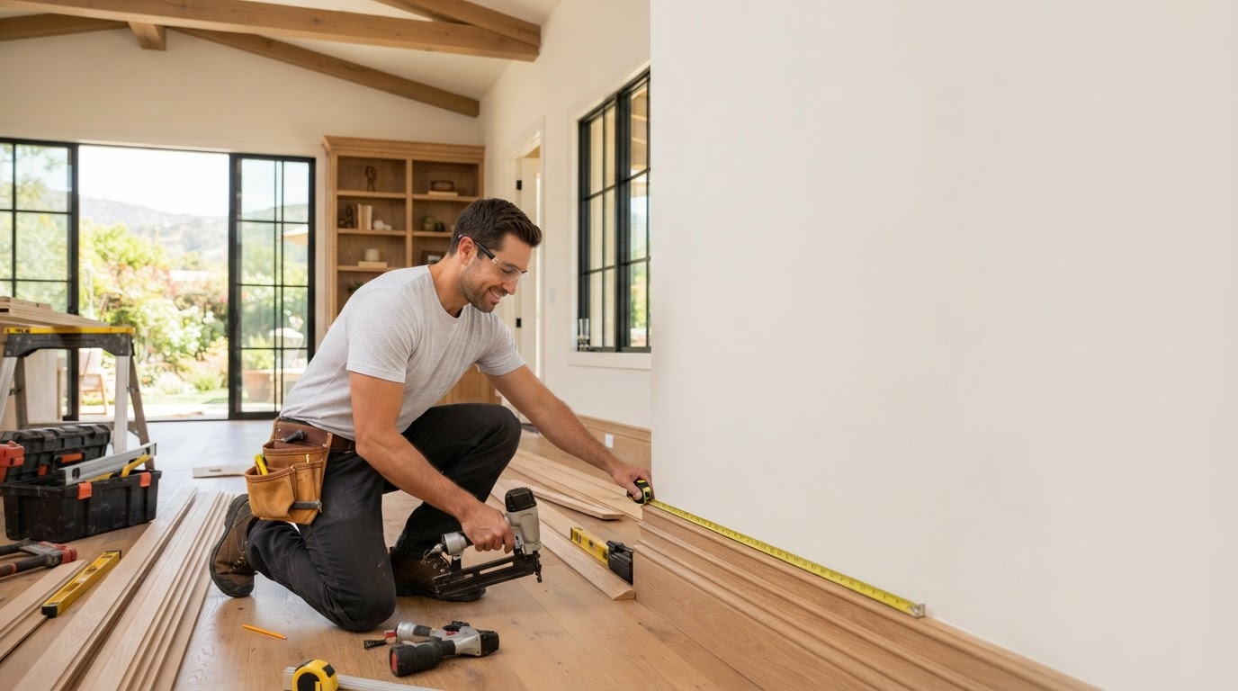 Carpenter working on a custom wood project at a Pico Rivera area home