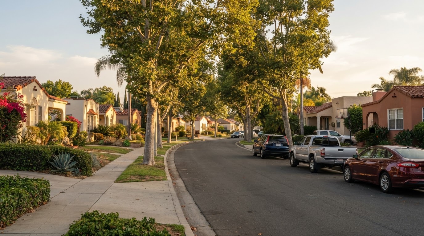 Residential streetscape representative of the Pico Rivera service area