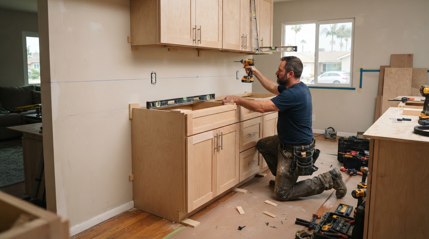 Custom kitchen cabinet installation in a Downey area home